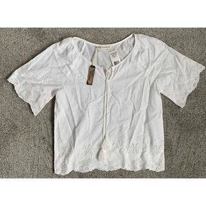 NWT Hippie Laundry Women's White Flowy Short Sleeve Shirt Eyelet‎ Boho SMALL